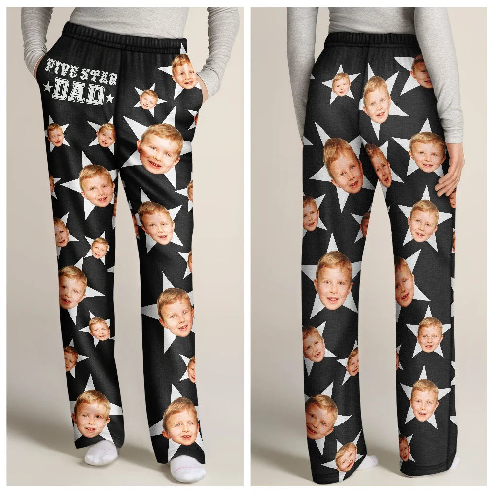 Gift For Father - Custom Photo 5 Star Dad - Personalized Pajama Pants
