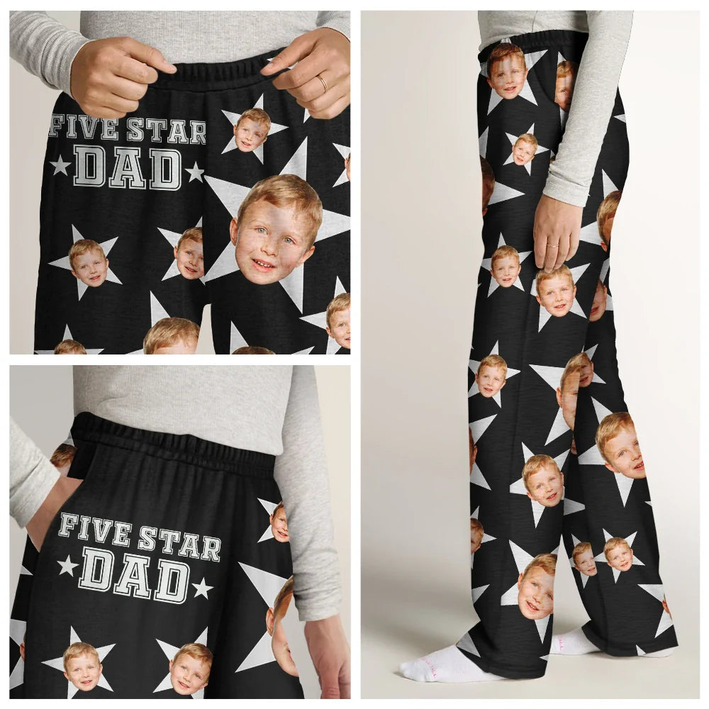 Gift For Father - Custom Photo 5 Star Dad - Personalized Pajama Pants