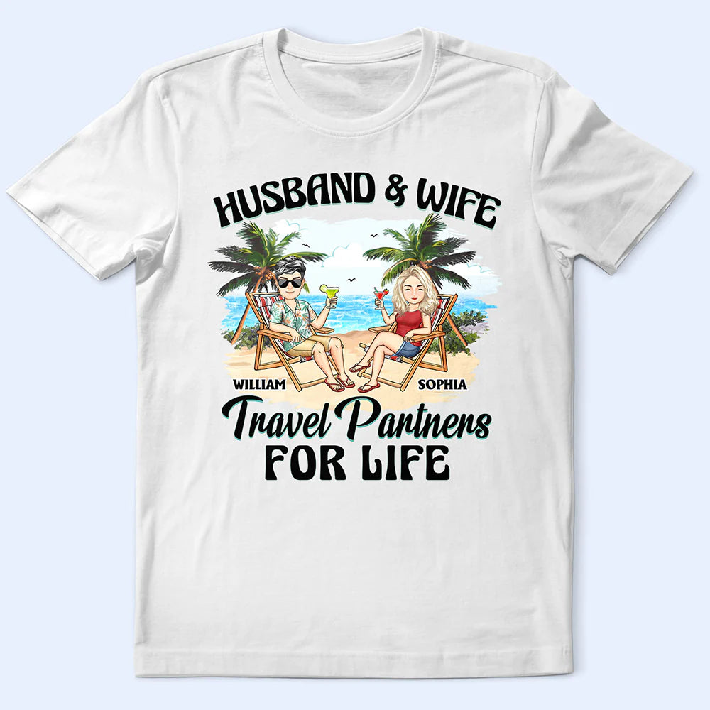 Gift For Couples,Gift For Husband,Gift For Wife,Gift For Boyfriend,Gift For Girlfriend,Travel,Happy - Travel Partners For Life - Personalized T Shirt