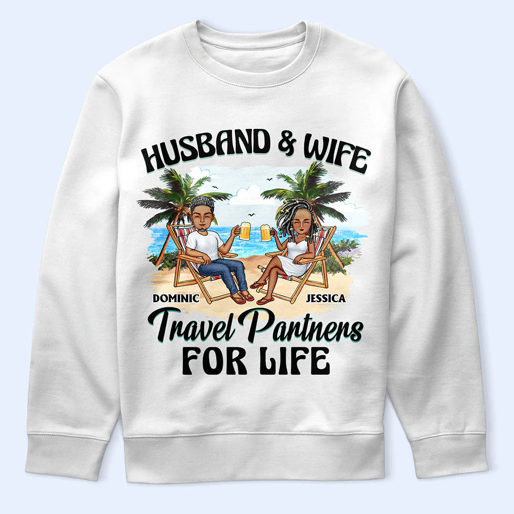 Gift For Couples,Gift For Husband,Gift For Wife,Gift For Boyfriend,Gift For Girlfriend,Travel,Happy - Travel Partners For Life - Personalized T Shirt