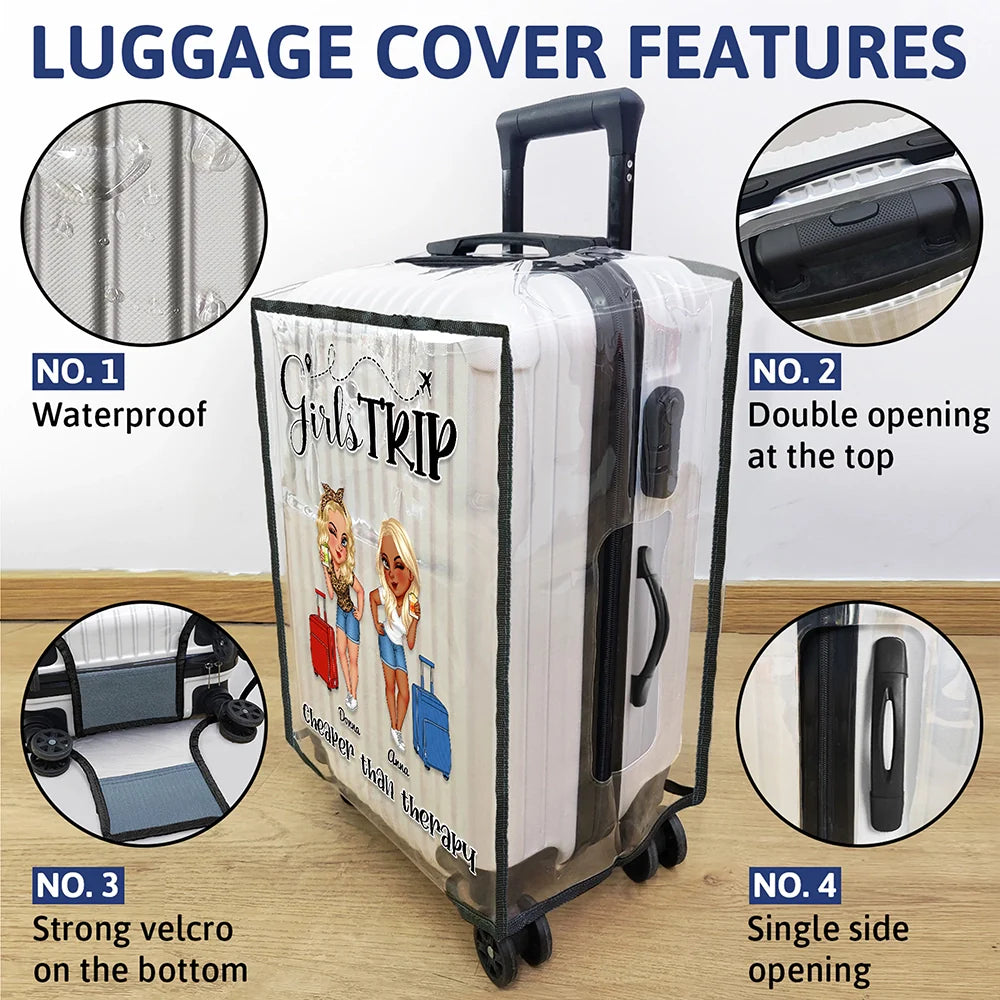 Continue Shopping,Gift For Bestie,Best friends' Hobby,Gift For Sisters,Gift For Women,Travel,Happy - Girls Trip Cheaper Than Therapy - Personalized Clear Luggage Cover