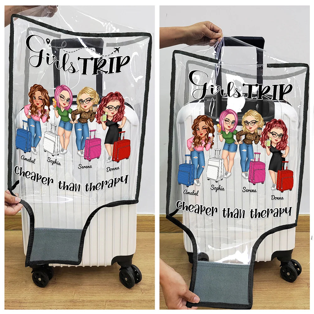 Continue Shopping,Gift For Bestie,Best friends' Hobby,Gift For Sisters,Gift For Women,Travel,Happy - Girls Trip Cheaper Than Therapy - Personalized Clear Luggage Cover