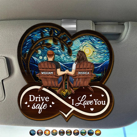 Drive Safe I Love You Holding Hand Couple - Personalized Custom Shaped Car Visor Clip
