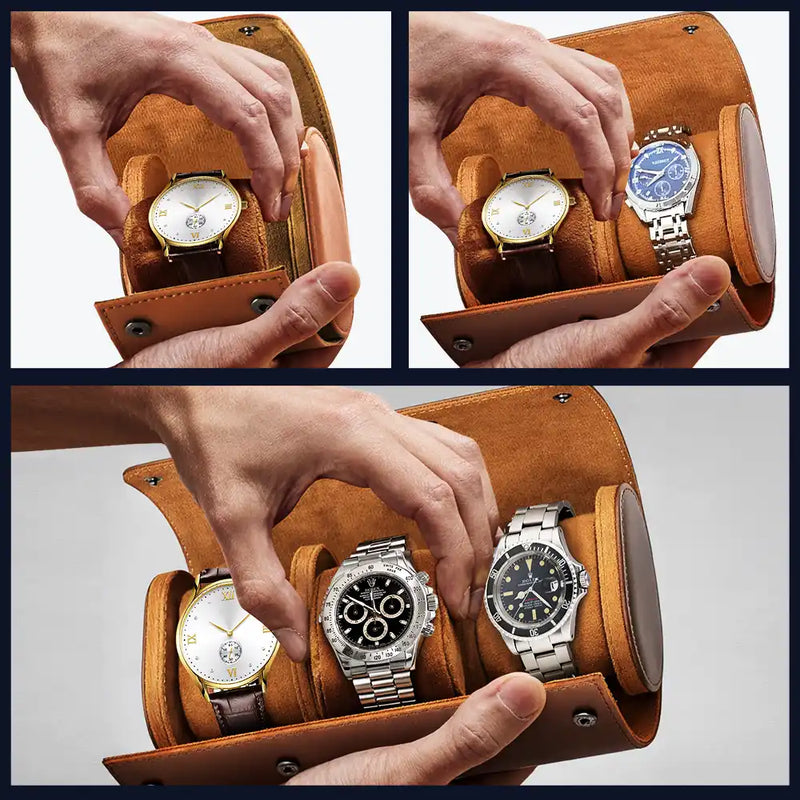 Gift For Husband, Gift For Couples, Happy - Birth Flower Couple Custom Monogram Name - Personalized Leather Watch Case