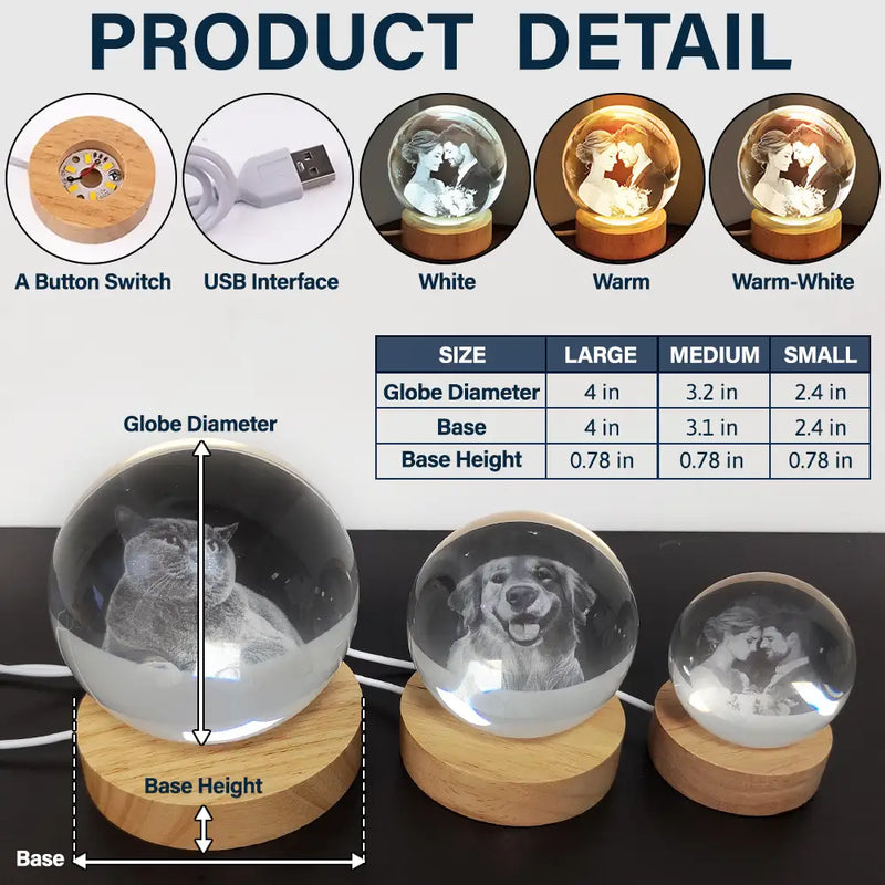 Pet Lovers,Pet Mom,Pet Dad,Dog Lovers,Dog Mom,Dog Dad,Cat Lovers,Cat Mom,Cat Dad,Custom Photo,Memorial,Sad - Custom Photo Your Light Will Always Shine - Personalized Crystal Globe Lamp