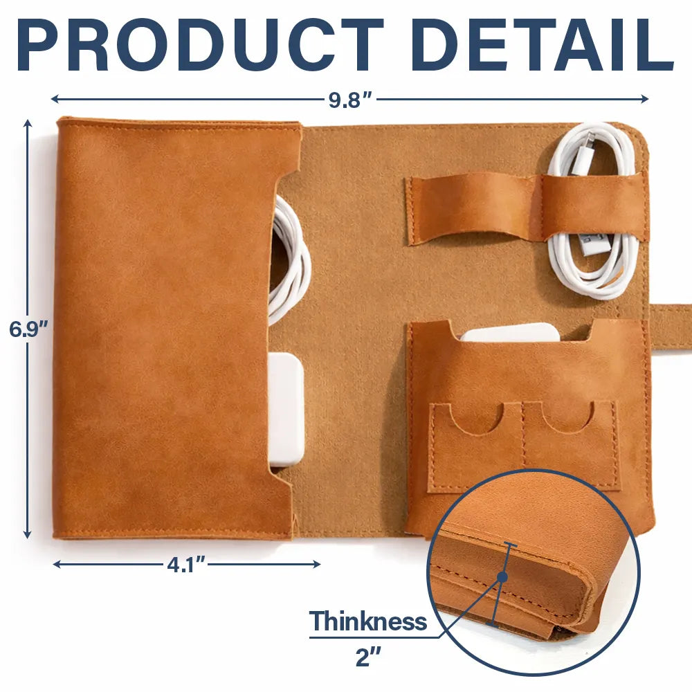 Gift For Women,Gift For Men,Gift For Yourself,Happy,Travel - Monogram Name Initial - Personalized Leather Cable Bag