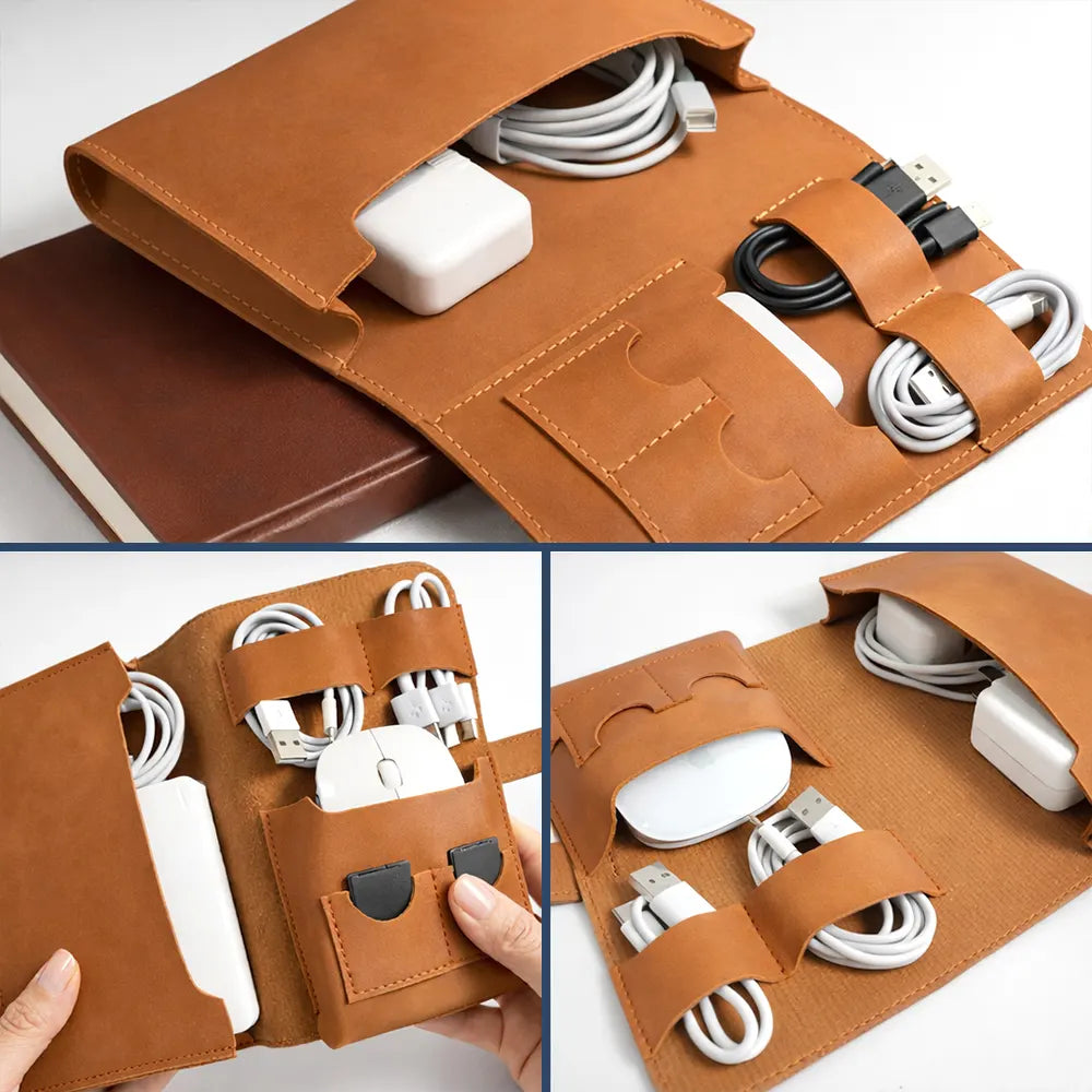 Gift For Women, Gift For Men, Gift For Yourself, Happy, Travel - All My Charging Sh*t - Personalized Leather Cable Bag