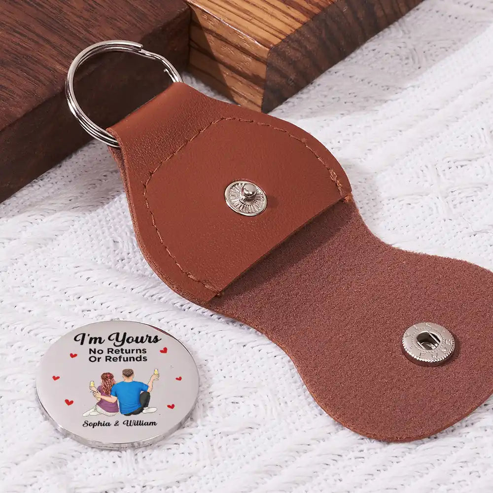 Gift For Couples, Gift For Husband, Gift For Wife, Gift For Boyfriend, Gift For Girlfriend, Happy - QR Code I'm Yours No Returns Or Refunds QR Code - Personalized Leather Pocket Hug