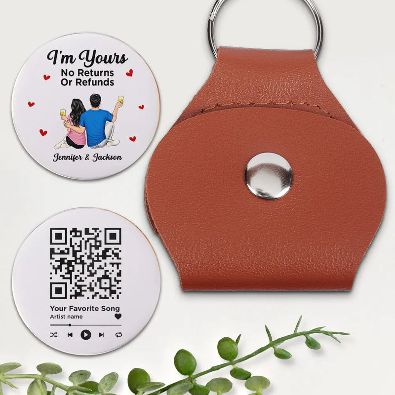 Gift For Couples, Gift For Husband, Gift For Wife, Gift For Boyfriend, Gift For Girlfriend, Happy - QR Code I'm Yours No Returns Or Refunds QR Code - Personalized Leather Pocket Hug