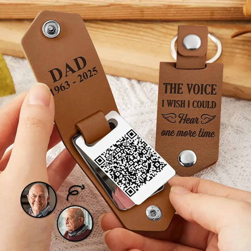 Custom Photo QR Code Memorial The Voice I Wish I Could Hear - Personalized Leather Photo Keychain