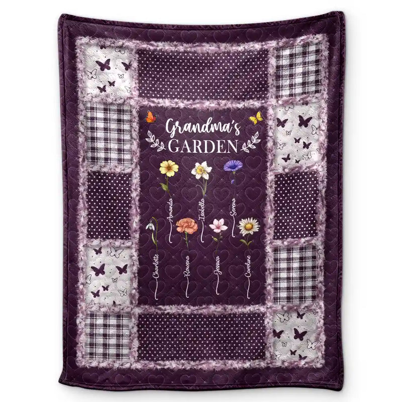 Gift For Mother,Gift For Grandma,Love,Gift For Women - Quilt Pattern Birth Month Flower Grandmas Garden - Personalized Fleece Blanket, Sherpa Blanket