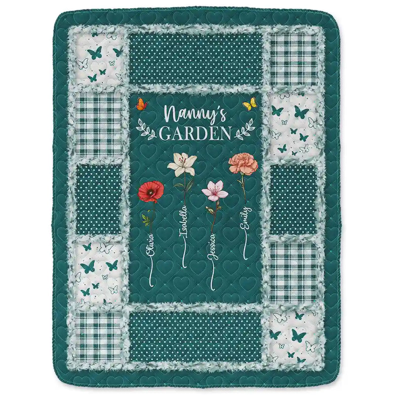 Gift For Mother,Gift For Grandma,Love,Gift For Women - Quilt Pattern Birth Month Flower Grandmas Garden - Personalized Fleece Blanket, Sherpa Blanket