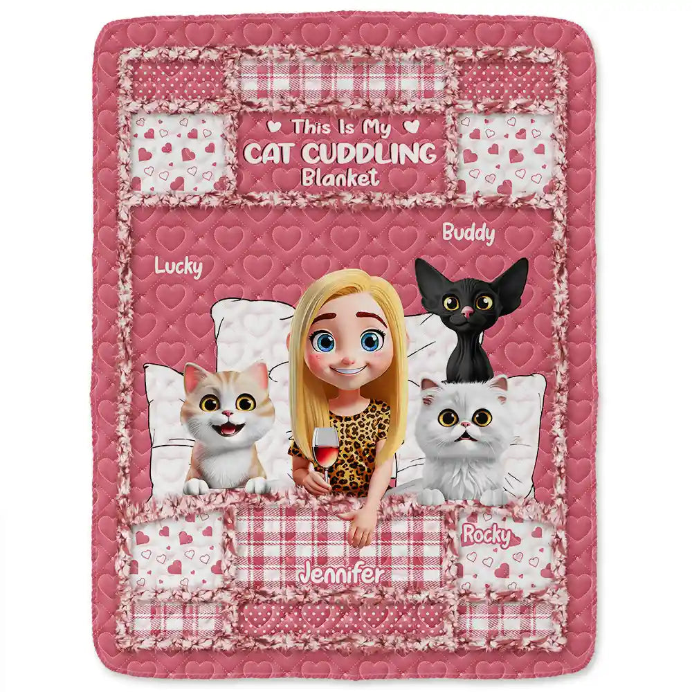 Gift For Women,Gift For Men,Pet Lovers,Pet Mom,Pet Dad,Cat Lovers,Cat Mom,Cat Dad,Happy - Quilt Pattern My Cat Cuddling Blanket - Personalized Fleece Blanket, Sherpa Blanket