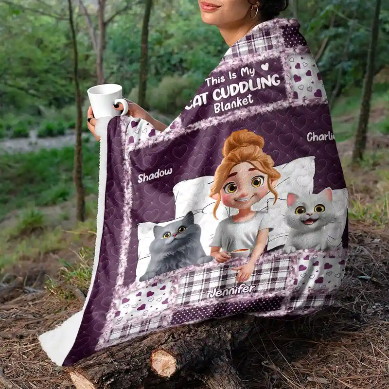 Gift For Women,Gift For Men,Pet Lovers,Pet Mom,Pet Dad,Cat Lovers,Cat Mom,Cat Dad,Happy - Quilt Pattern My Cat Cuddling Blanket - Personalized Fleece Blanket, Sherpa Blanket