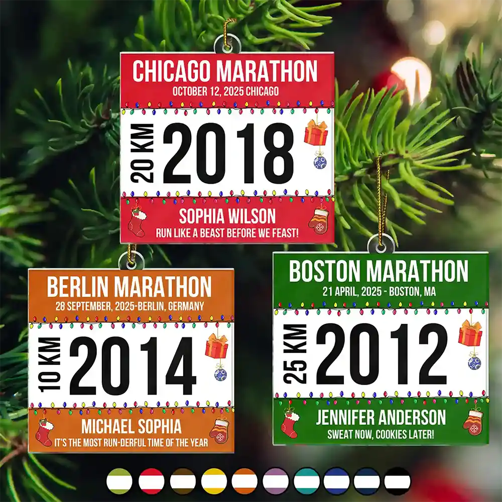 Top Market,Gift For Yourself,Gift For Women,Gift For Men,Christmas,Happy - Race Bib For Runner Christmas - Personalized Custom Shaped Acrylic Ornament