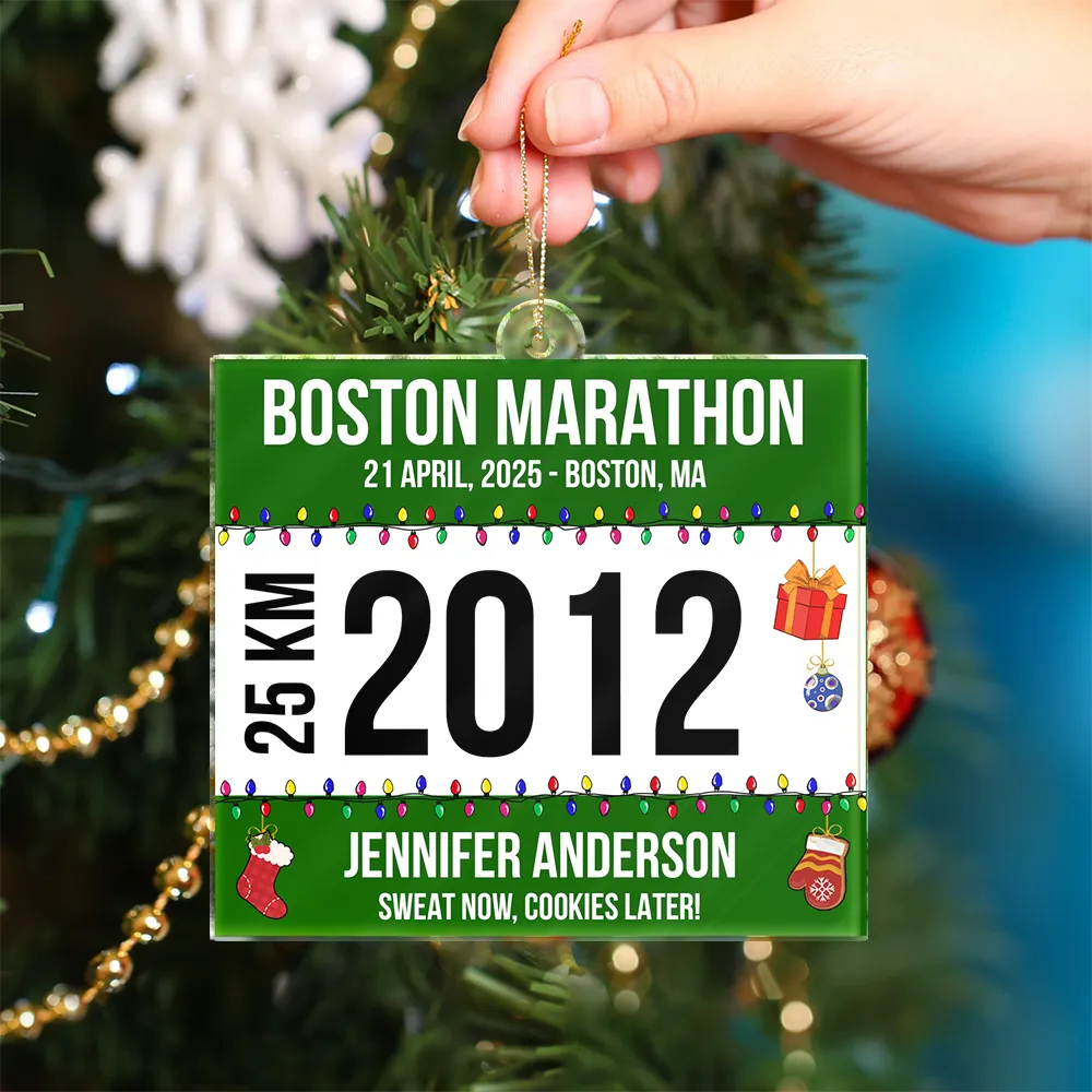 Top Market,Gift For Yourself,Gift For Women,Gift For Men,Christmas,Happy - Race Bib For Runner Christmas - Personalized Custom Shaped Acrylic Ornament