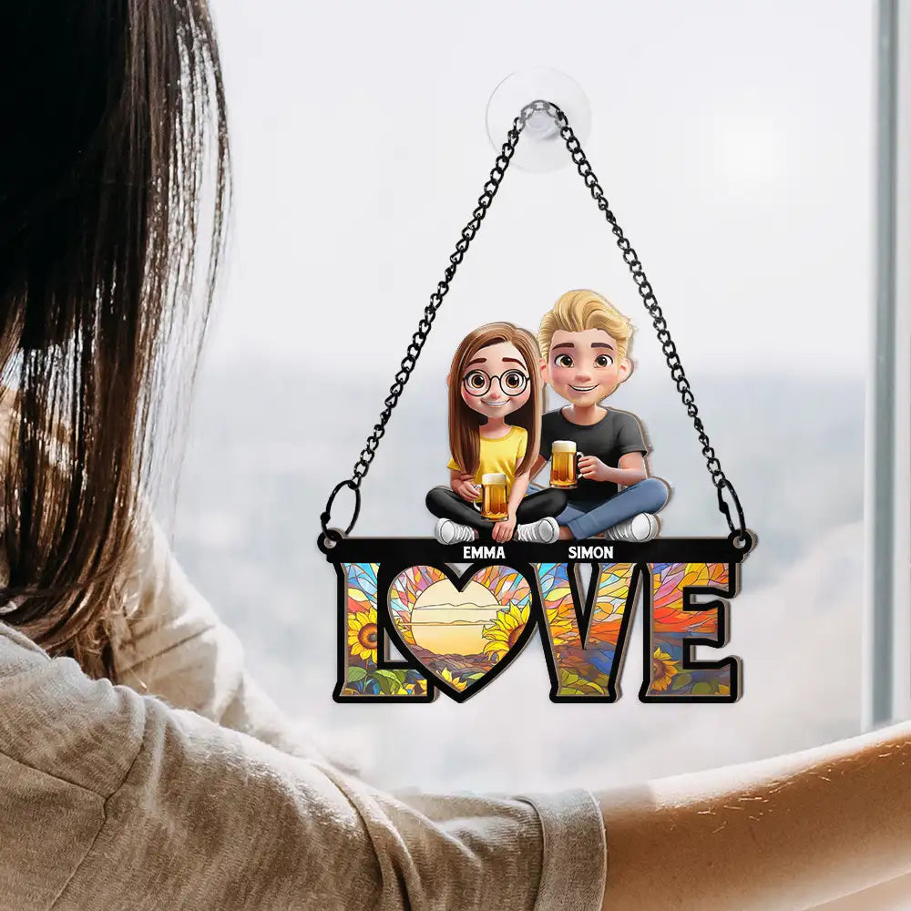 Gift For Couples,Gift For Husband,Gift For Wife,Gift For Boyfriend,Gift For Girlfriend,LGBT - Rainbow Love Is Love - Personalized Window Hanging Suncatcher Ornament