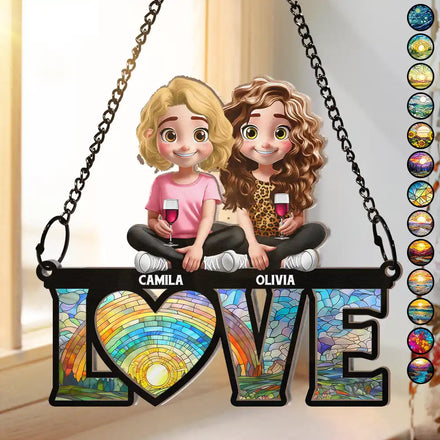 Rainbow Love Is Love - Personalized Window Hanging Suncatcher Ornament