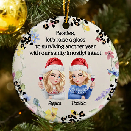 Raise A Glass To Surviving - Personalized Circle Ceramic Ornament