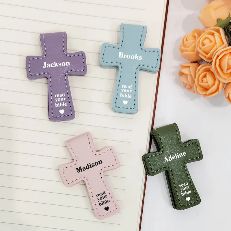 Gift For Yourself,Reading,Christian,Love - Read Your Bible - Personalized Cross Leather Magnetic Bookmark