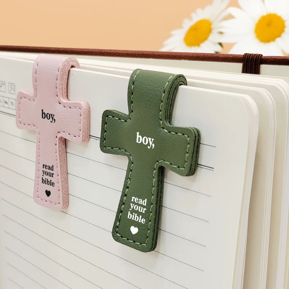 Gift For Yourself,Reading,Christian,Love - Read Your Bible - Personalized Cross Leather Magnetic Bookmark