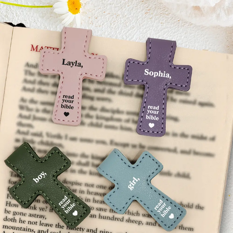 Gift For Yourself,Reading,Christian,Love - Read Your Bible - Personalized Cross Leather Magnetic Bookmark