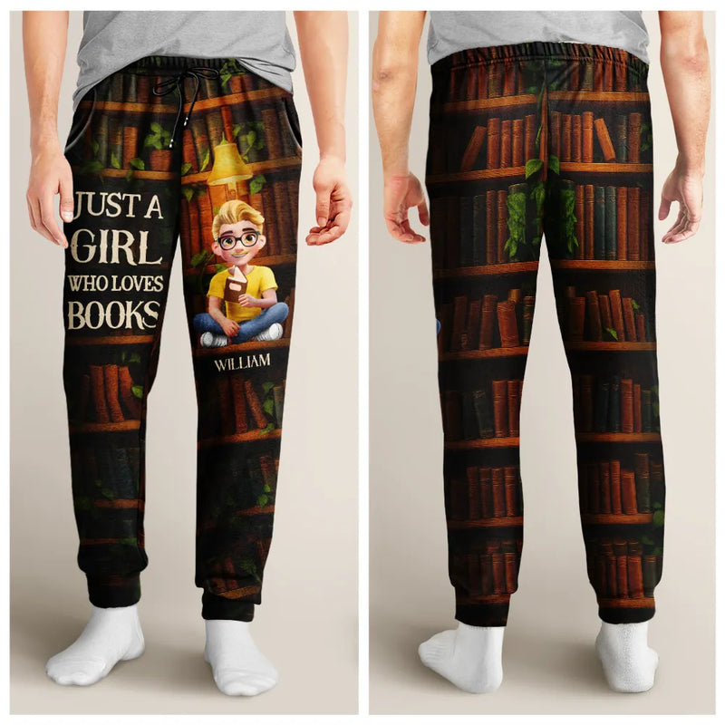 Reading,Gift For Yourself,Gift For Women,Happy - Reading Just A Girl Who Loves Books 3D Effect - Personalized Sweatpants