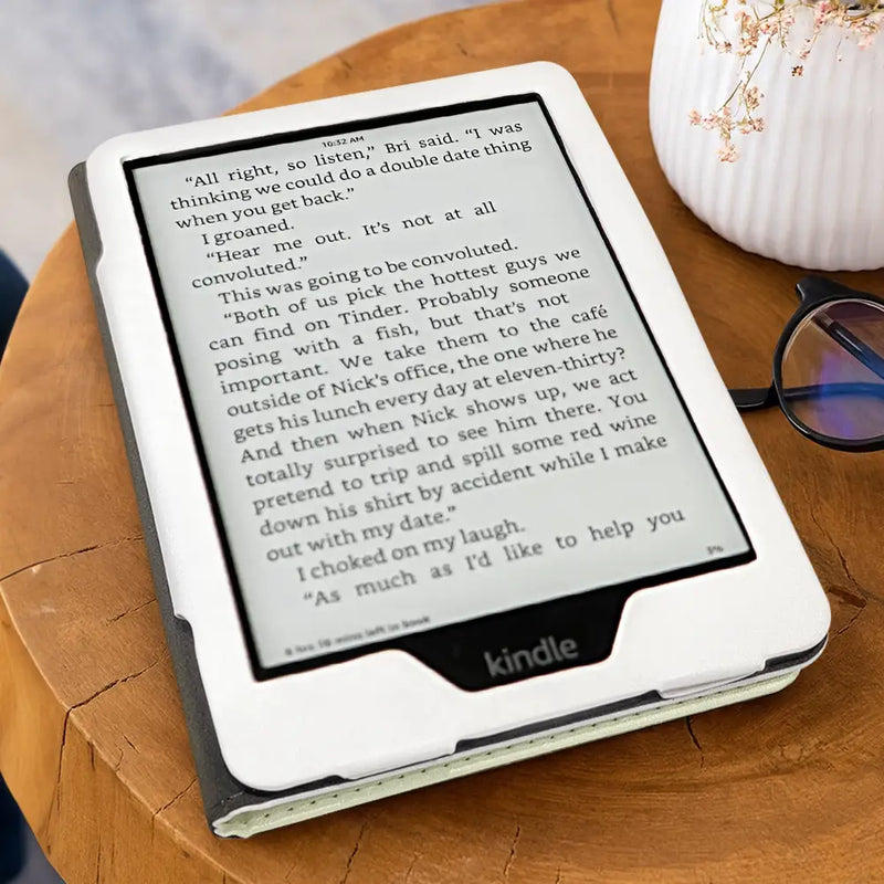 Christmas,Cozy,Reading,Gift For Yourself,Vector - Reading Is My Happy Place - Personalized Kindle Paperwhite Case Kickstand