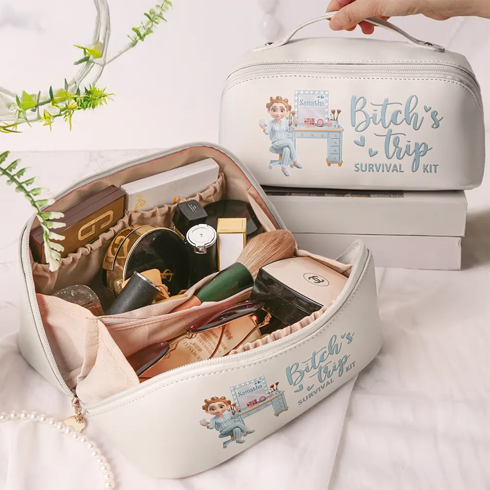 Gift For Women, Happy - Ready In Just A Minute Makeup Girl Beauty 3D Effect - Personalized Leather Makeup Bag