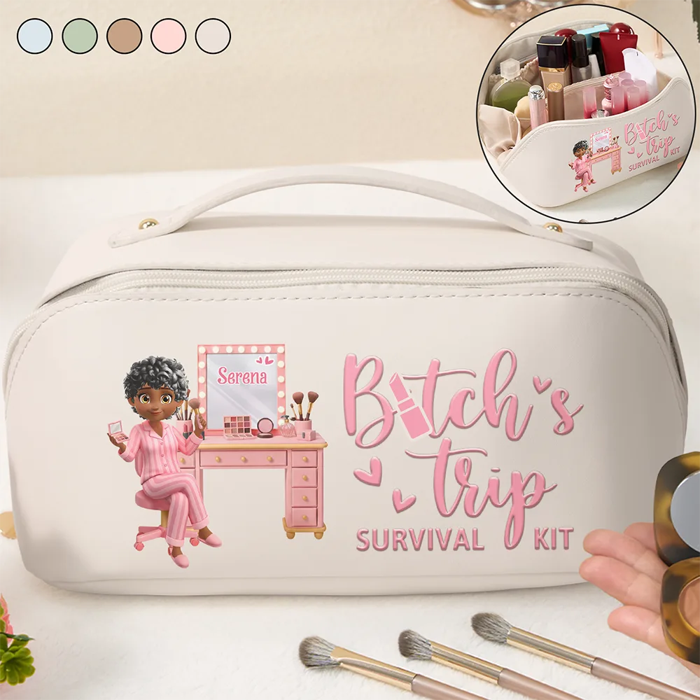 Gift For Women, Happy - Ready In Just A Minute Makeup Girl Beauty 3D Effect - Personalized Leather Makeup Bag