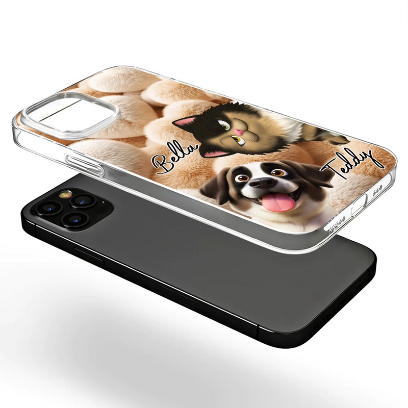 Pet Lovers,Pet Mom,Pet Dad,Dog Lovers,Dog Mom,Dog Dad,Cat Lovers,Cat Mom,Cat Dad,Gift For Women,Gift For Men,Top Market - Realistic 3D Furry Effect Pet Mom Pet Dad - Personalized Clear Phone Case