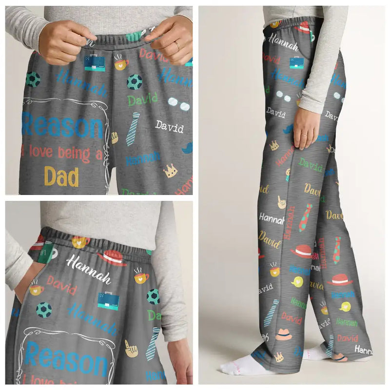 Gift For Grandpa,Gift For Father,Funny - Reason I Love Being A Grandpa Dad Custom Names - Personalized Pajama Pants