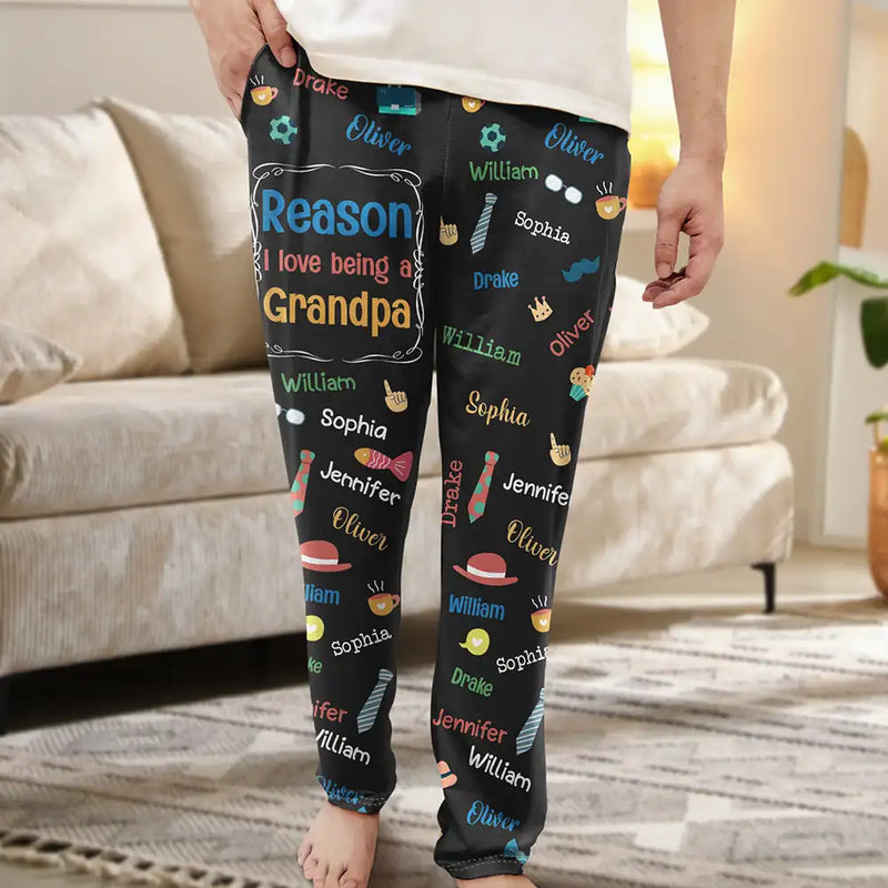 Gift For Grandpa,Gift For Father,Funny - Reason I Love Being A Grandpa Dad Custom Names - Personalized Pajama Pants