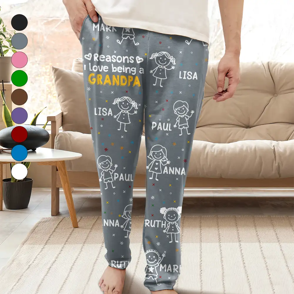 Reasons I Love Being Papa Stick Figures - Personalized Pajama Pants