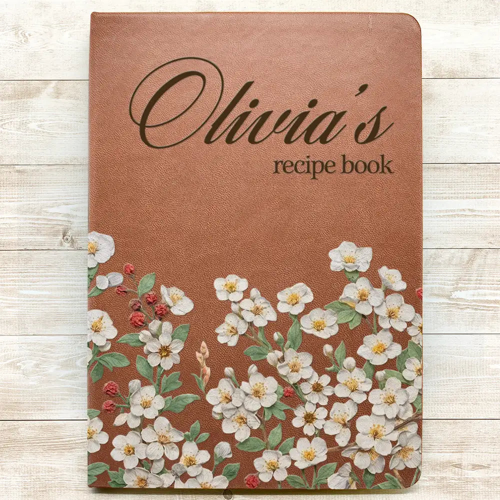Gift For Wife,Gift For Girlfriend,Gift For Yourself,Gift For Women,Gift For Mother,Gift For Grandma,Cooking,Baking ,Happy - Recipe Book Pressed Effect Birth Flower Wife Mom Grandma - Personalized Leather Journal