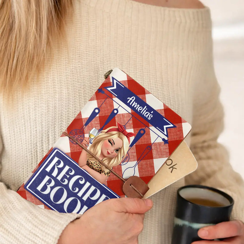 Gift For Yourself,Gift For Women,Cooking,Happy - Recipe Cookbook 3D Effect Turban Woman - Personalized Leather Vintage Journal