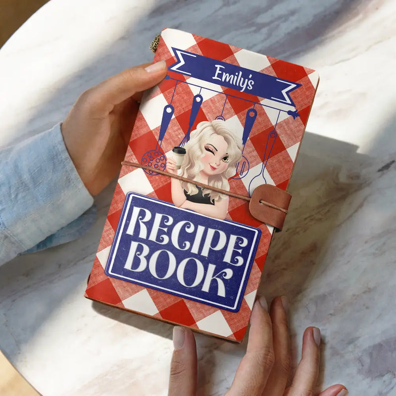 Gift For Yourself,Gift For Women,Cooking,Happy - Recipe Cookbook 3D Effect Turban Woman - Personalized Leather Vintage Journal