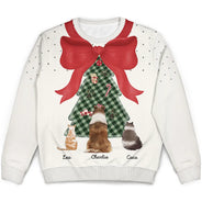 Pet Lovers,Pet Mom,Dog Lovers,Dog Mom,Cat Lovers,Cat Mom,Christmas,Love,Gift For Women - Red Bow Christmas Tree For Dog Cat Lovers - Personalized Unisex Ugly Sweater