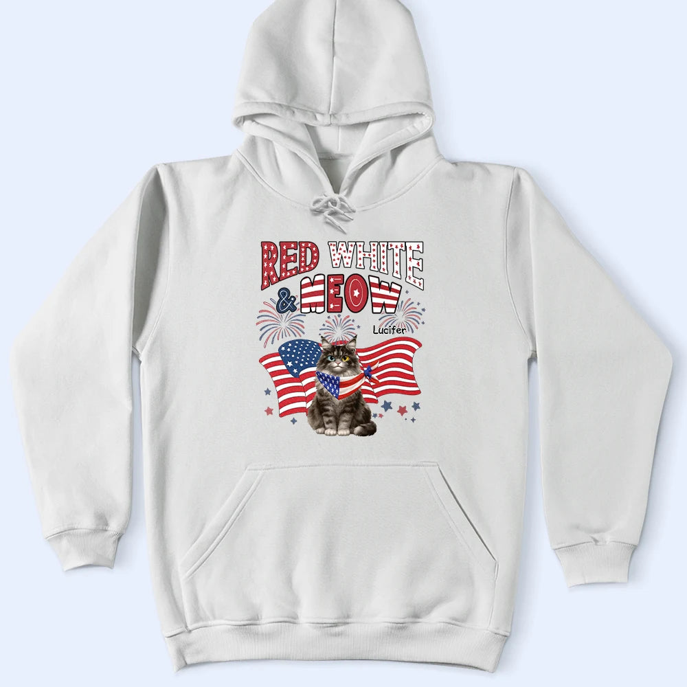 Funny, Cat Lovers, Pet Lovers, Independence Day - Red White Meow - Personalized T Shirt