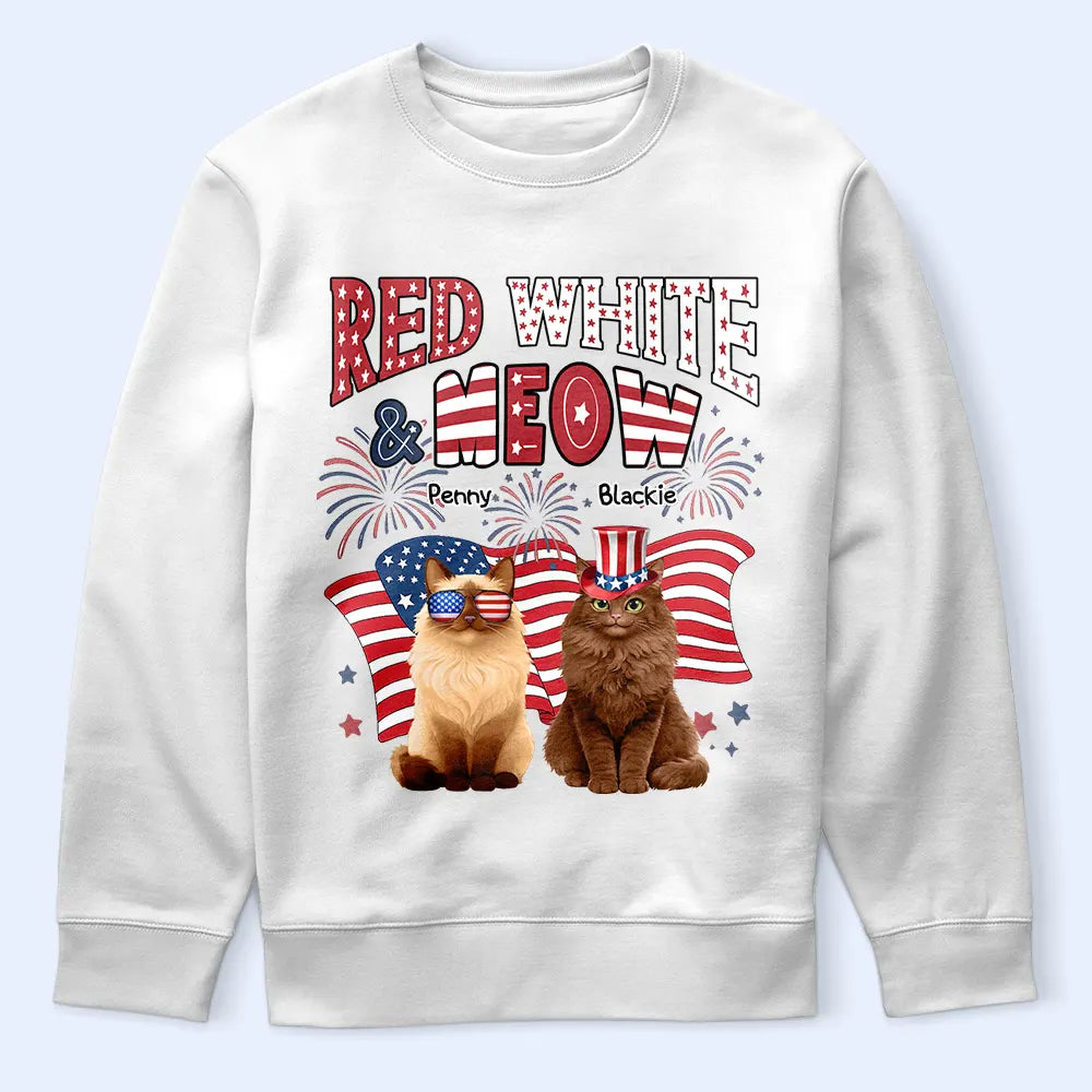 Funny, Cat Lovers, Pet Lovers, Independence Day - Red White Meow - Personalized T Shirt