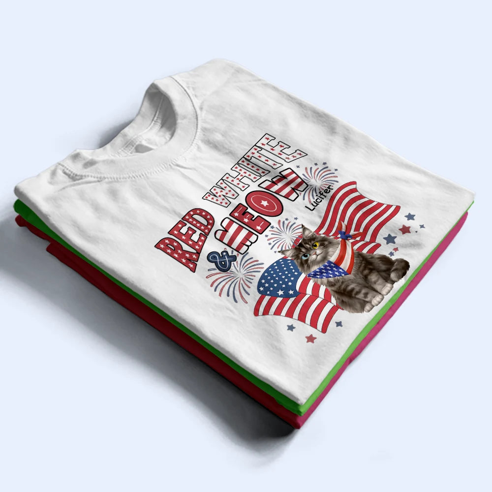 Funny, Cat Lovers, Pet Lovers, Independence Day - Red White Meow - Personalized T Shirt