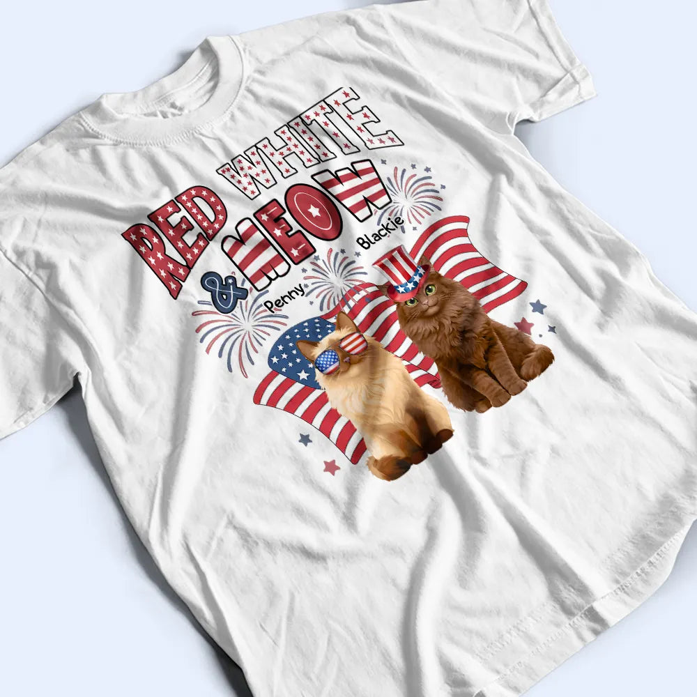 Funny, Cat Lovers, Pet Lovers, Independence Day - Red White Meow - Personalized T Shirt