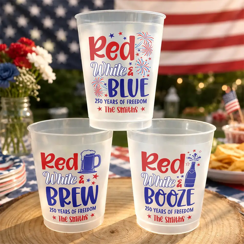 Independence Day,America 250th,Family,Gift For Bestie,Gift For Sibling,Gift For Grandparents,Gift For Yourself,Gift For Women,Gift For Men,Parents,Proud - Red White & Blue US Independence Day - Personalized Frosted Cups