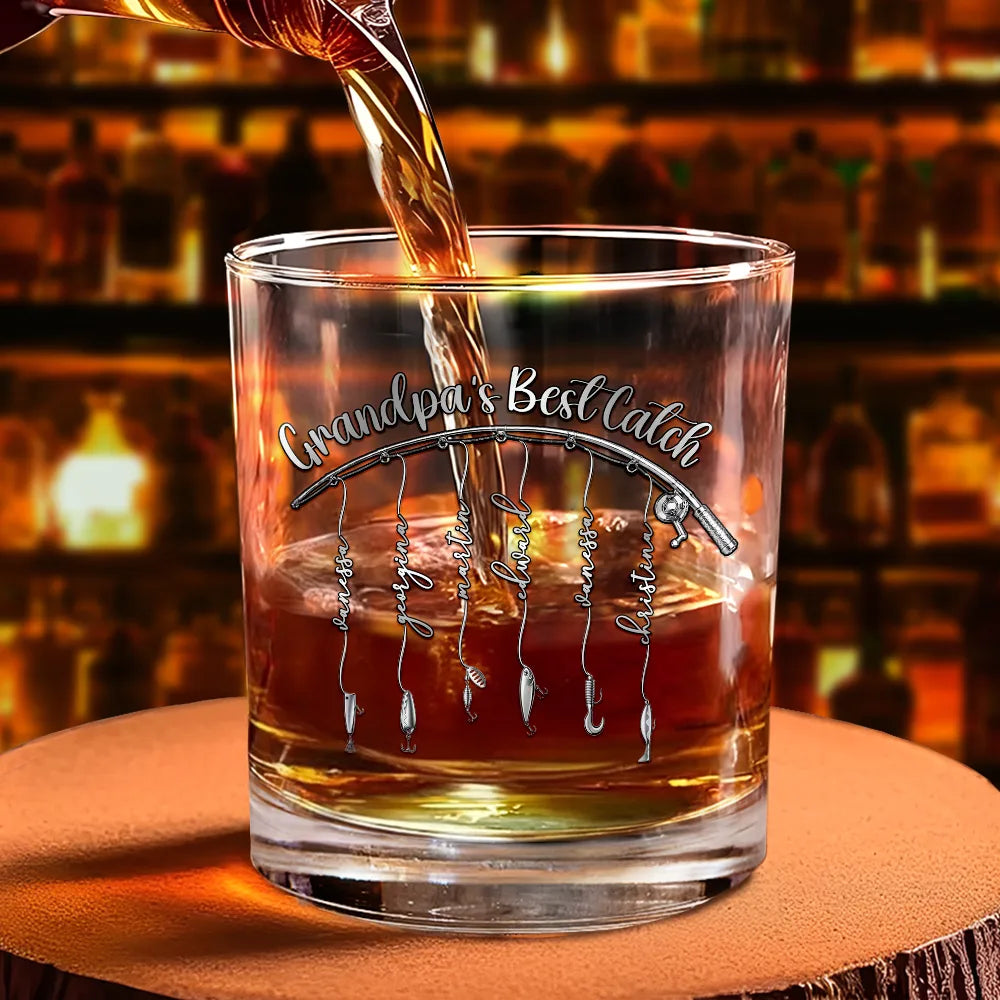 Gift For Father,Gift For Grandpa,Fishing,Non-Eng,Icon,Proud - Reel Cool Dad Grandpa - Personalized Whiskey Glass