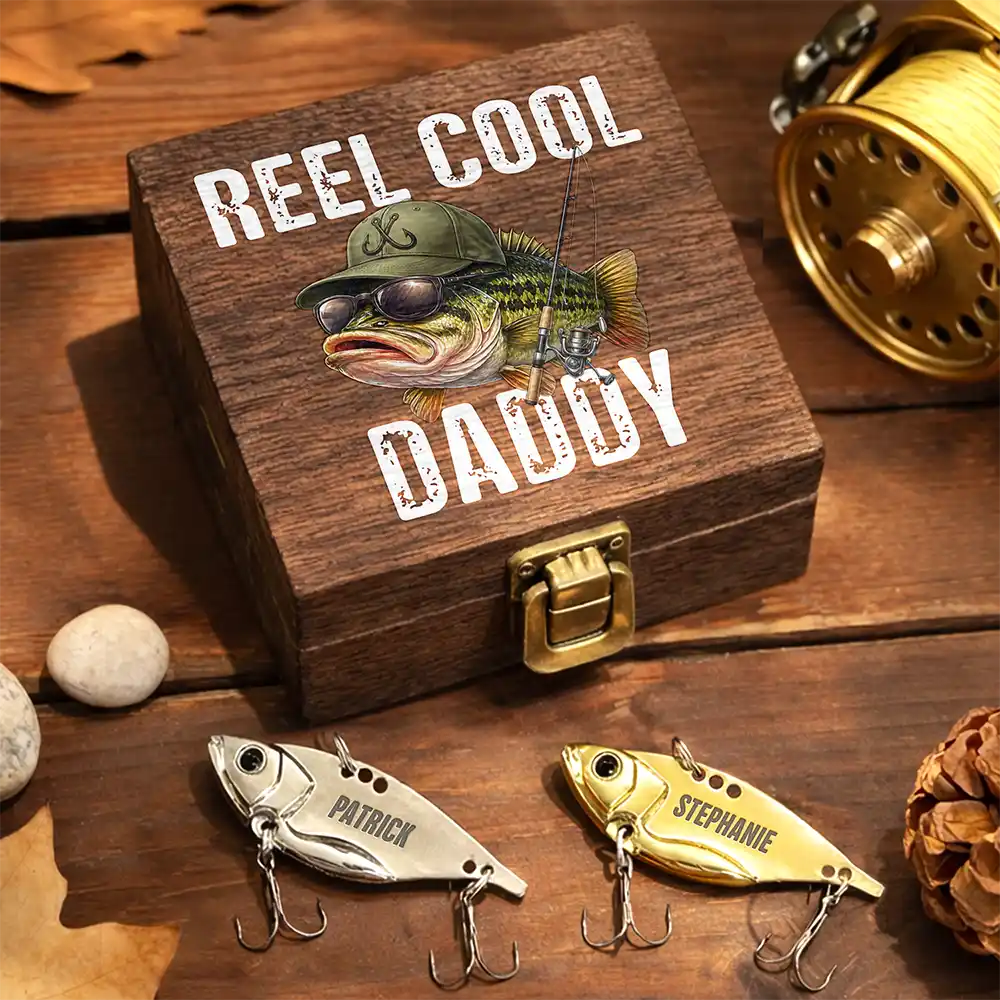 Reel Cool Dad Grandpa Fisherman - Personalized Metal Fish Lure Set