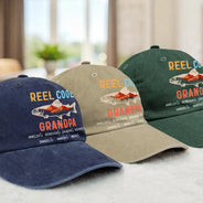 Gift For Father, Gift For Grandpa, Funny, Fishing - Reel Cool Grandpa - Personalized Vintage Washed Denim Cap