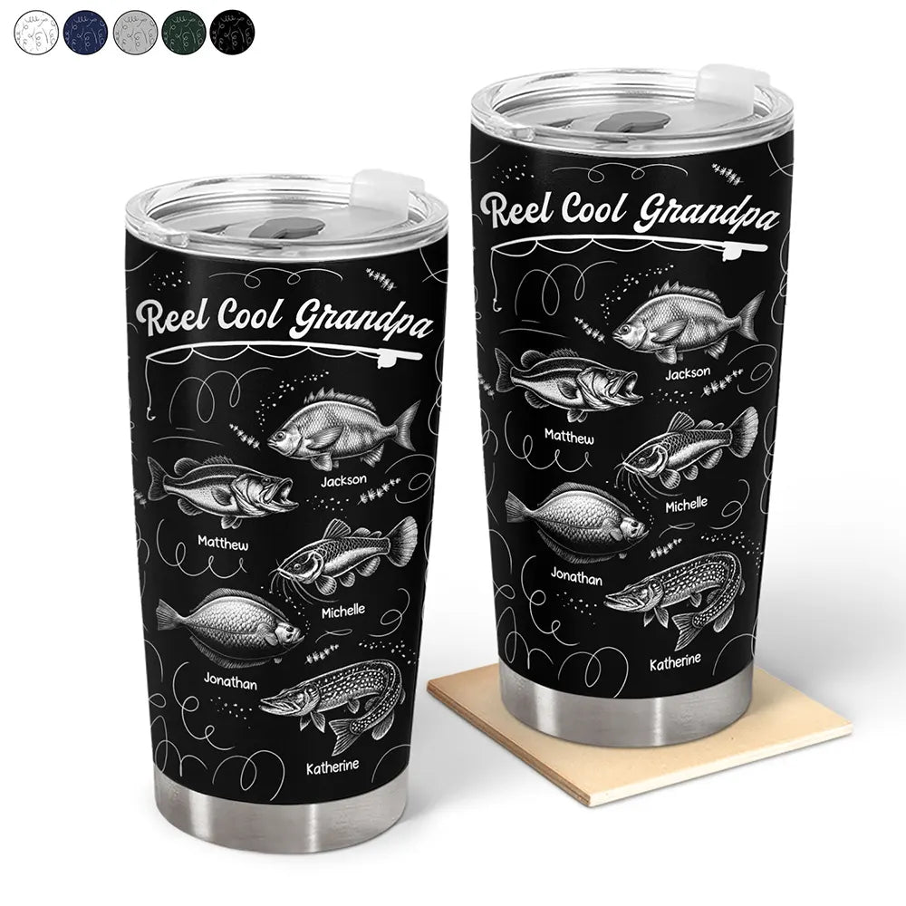 Gift For Father,Fishing,Proud,Icon - Reel Cool Grandpa Dad - Personalized Tumbler