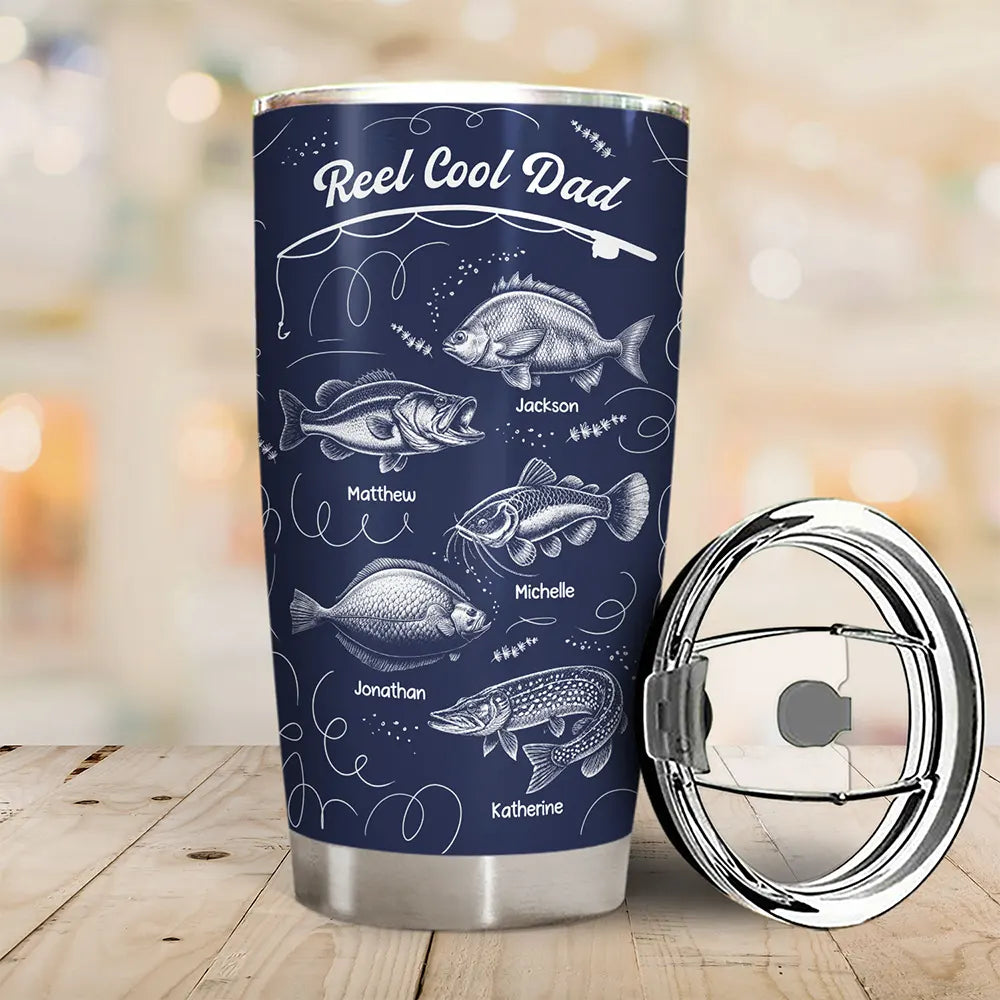 Gift For Father,Fishing,Proud,Icon - Reel Cool Grandpa Dad - Personalized Tumbler