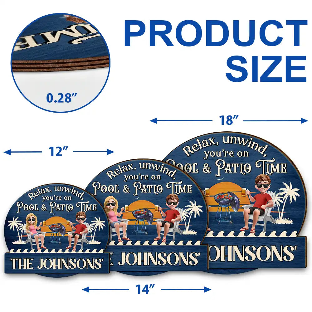 Gift For Couples,Gift For Husband,Gift For Wife,Gift For Boyfriend,Gift For Girlfriend,Patio,Poolside - Relax Unwind Patio Time 3D Couple - Personalized Custom Shaped Wood Sign