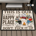 Humorous,Camping,Outdoor Decor,Gift For Couples,Vector - Retro Cartoon Camping Couple This Is Our Happy Place - Personalized Doormat